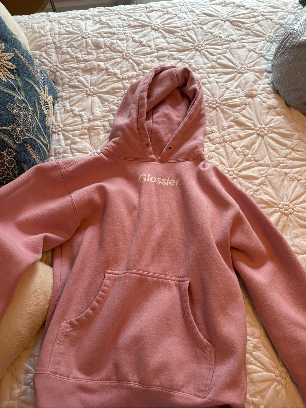 Glossier Dusty Pink Logo Pullover Hoodie